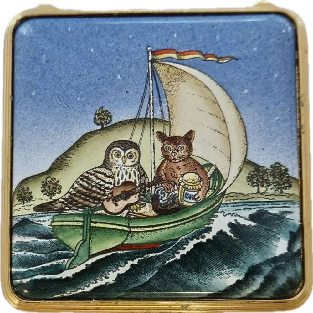 Owl and the Cat Halcyon enamel box. Edward Lear Poem.